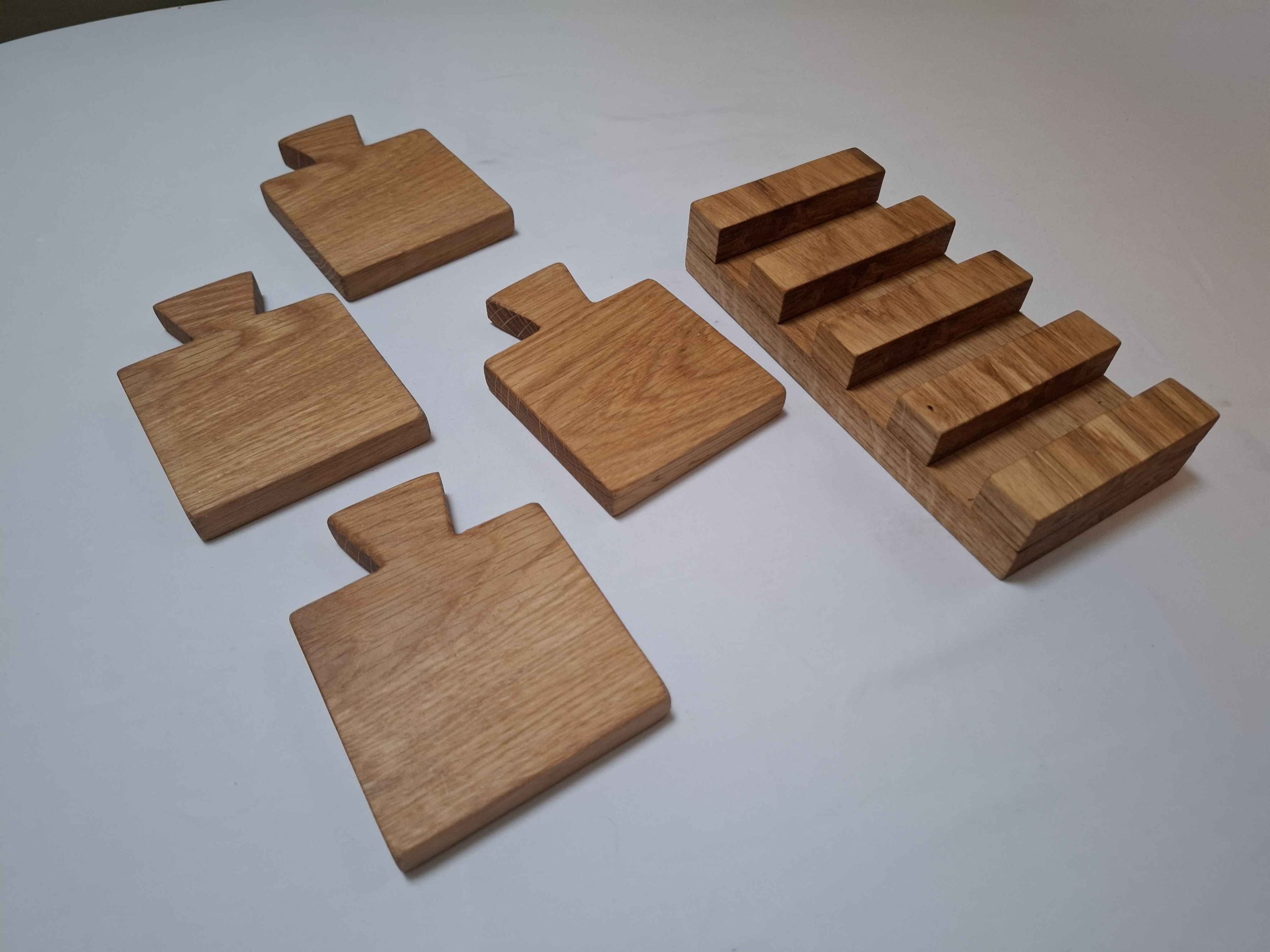 Rustic Oak Coaster Set With Base - Image 2